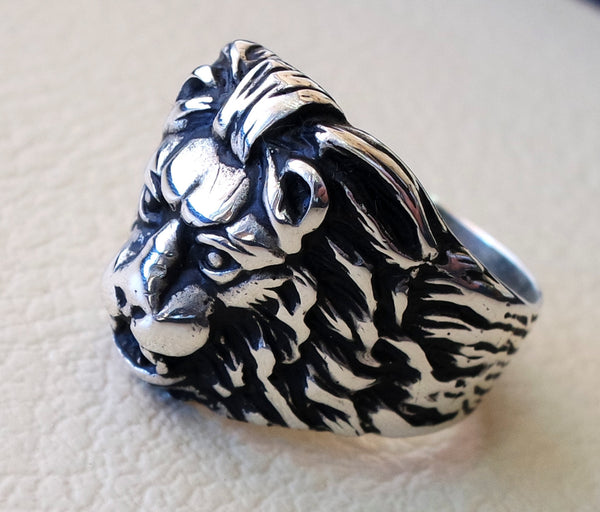 lion ring heavy sterling silver 925 man biker ring all sizes handmade Abu Mariam Jewelry