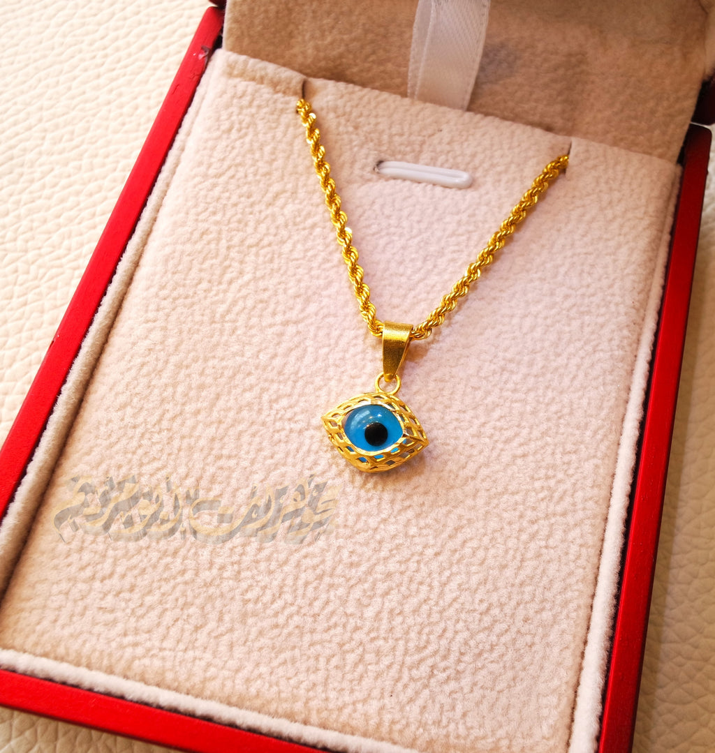 21K gold evil eye pendant with rope chain gold jewelry 16 and 20 inches fast shipping with gift box