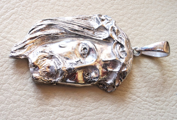 Jesus Christ face head huge pendant sterling silver 925 middle