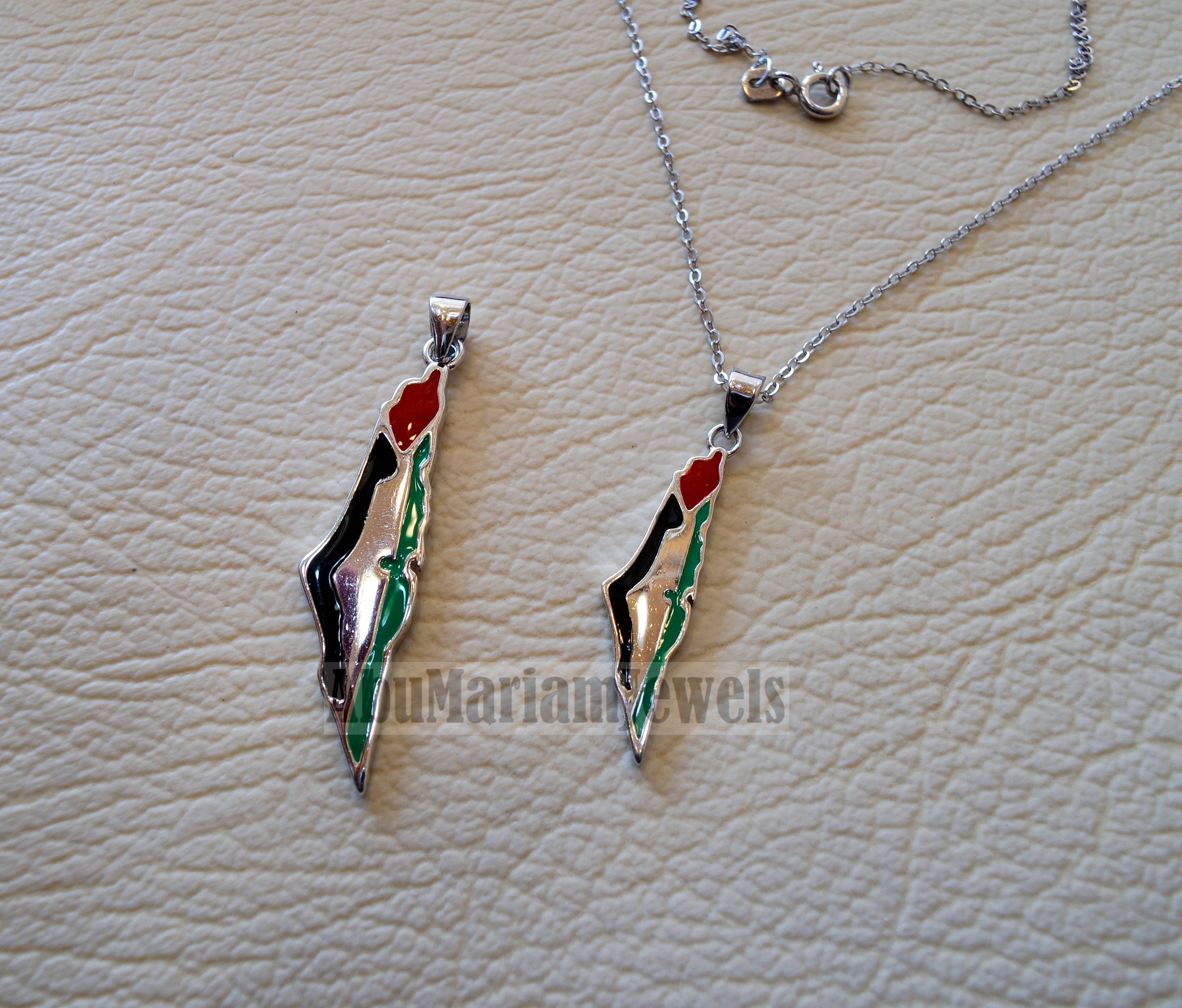 Palestine map pendant with flag colors enamel & sterling silver 925 k high quality jewelry arabic fast shipping خارطه و علم فلسطين