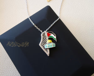 Palestine map Aqsa colorful enamel flag necklace 2 sterling silver 925 high quality jewelry koufyeh Arabic كوفيه خارطه فلسطين