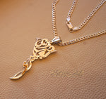 Rose flower Personalized pendant with thick chain 2 names Arabic customized silver 925 high quality polishing big size تعليقه اسماء عربي