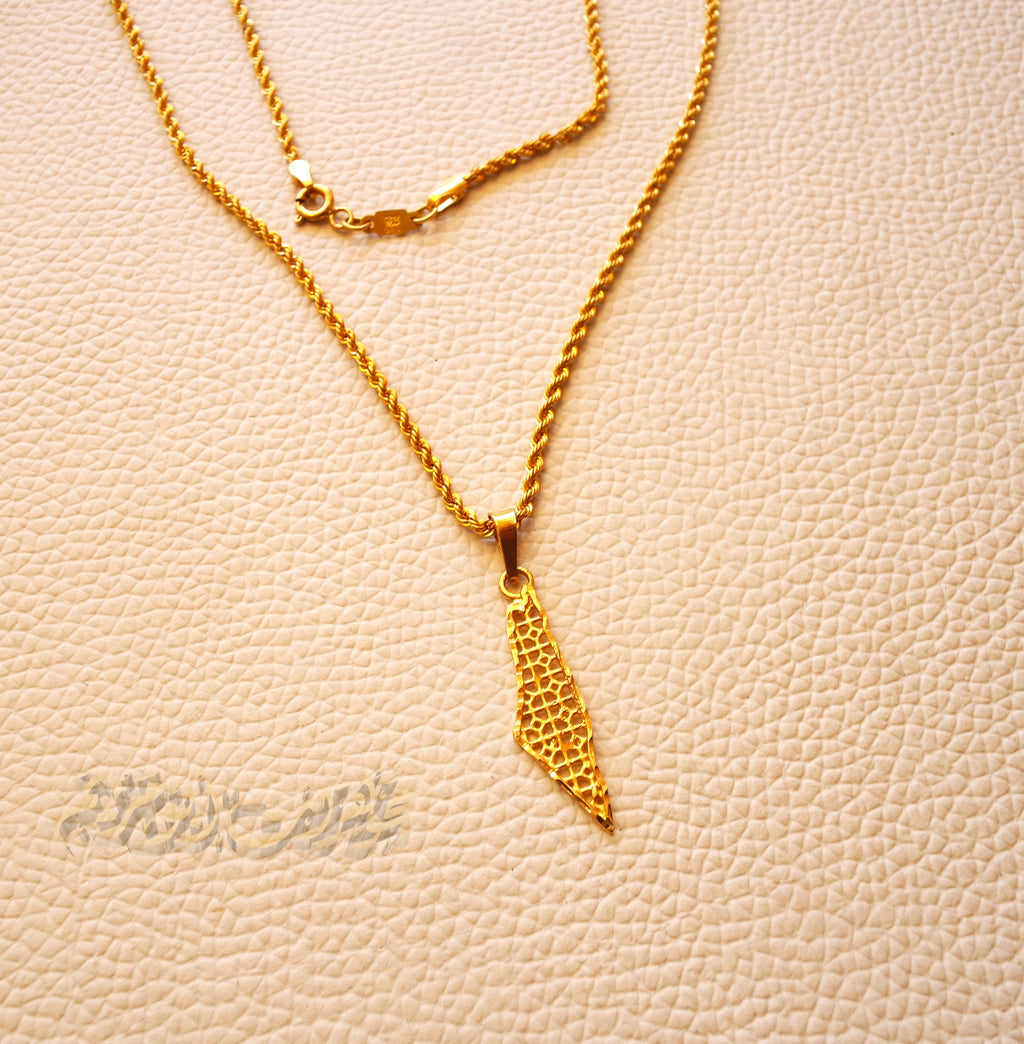 21K gold Palestine map pendant with rope chain gold jewelry arabic fast shipping 2 sizes خارطه و علم فلسطين