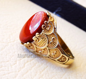 10k yellow gold men ring natural red jasper cabochon high quality stone all sizes Ottoman signet style fine jewelry fast shipping