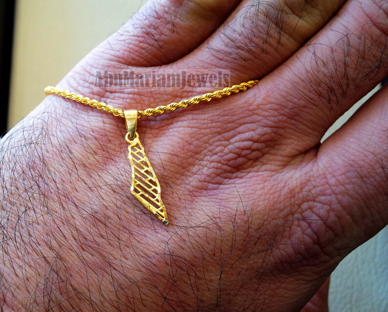 21K gold Palestine map pendant with rope chain gold jewelry Arabic fast shipping خارطه و علم فلسطين
