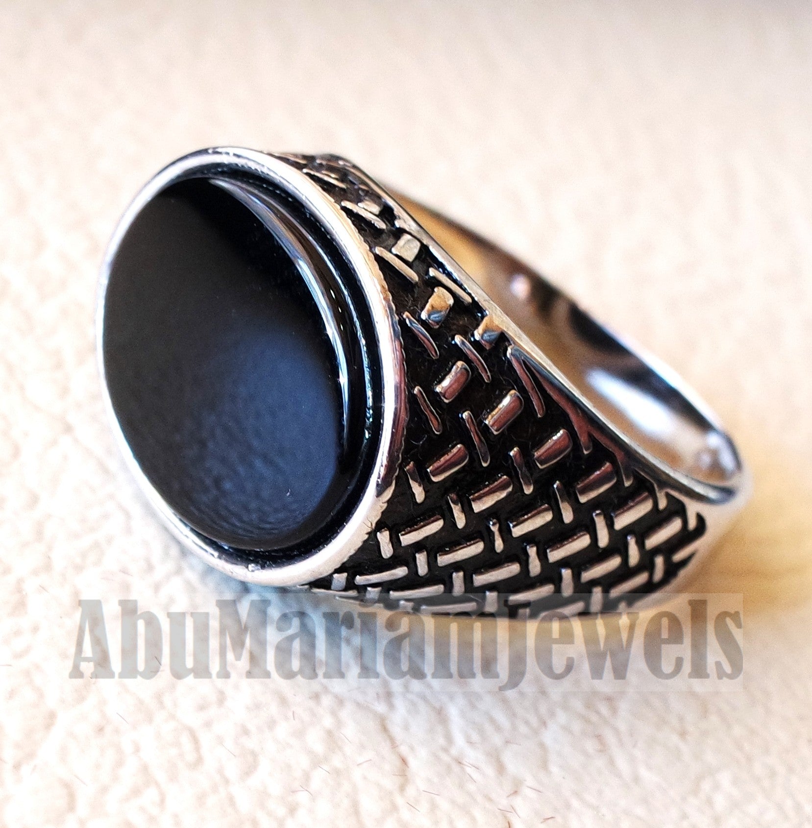 flat black onyx agate aqeeq stone arabic ottoman style man ring all sizes sterling silver 925 oval gem shape antique jewelry