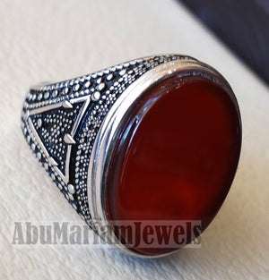 aqeeq natural agate huge big stone oval red flat gem man ring sterling silver arabic middle eastern turkey style fast shipping