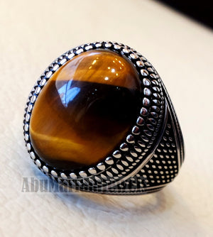 men ring sterling silver 925 cat eye tiger eye natural cabochon stone Abu Mariam Jewelry