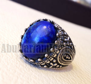 man ring lapis lazuli oval cabochon natural dark blue stone sterling silver 925 men jewelry all sizes 16 * 12 mm antique middle eastern