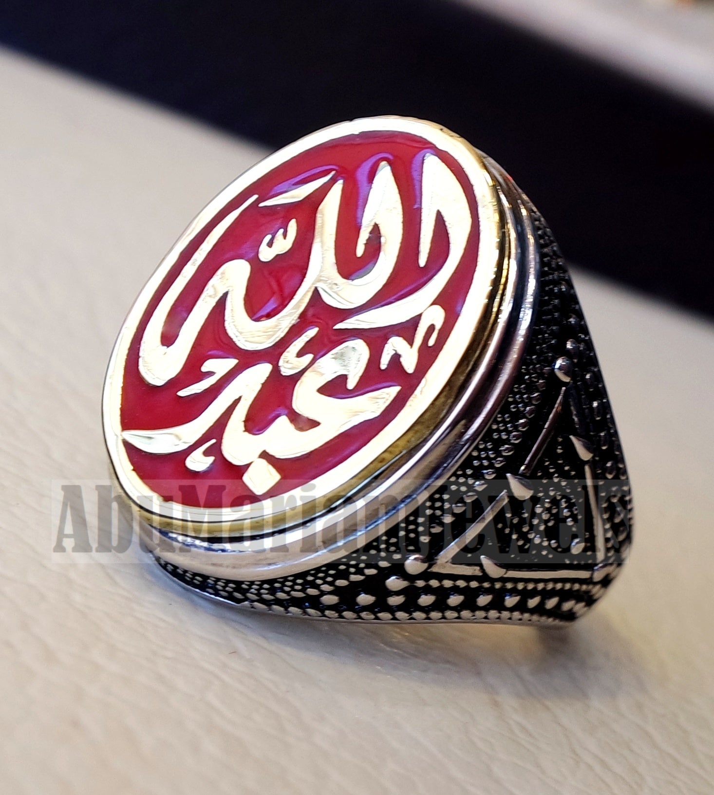 Customized Arabic calligraphy names ring personalized sterling silver 925 and bronze with red enamel TSE1001 خاتم اسم تفصيل