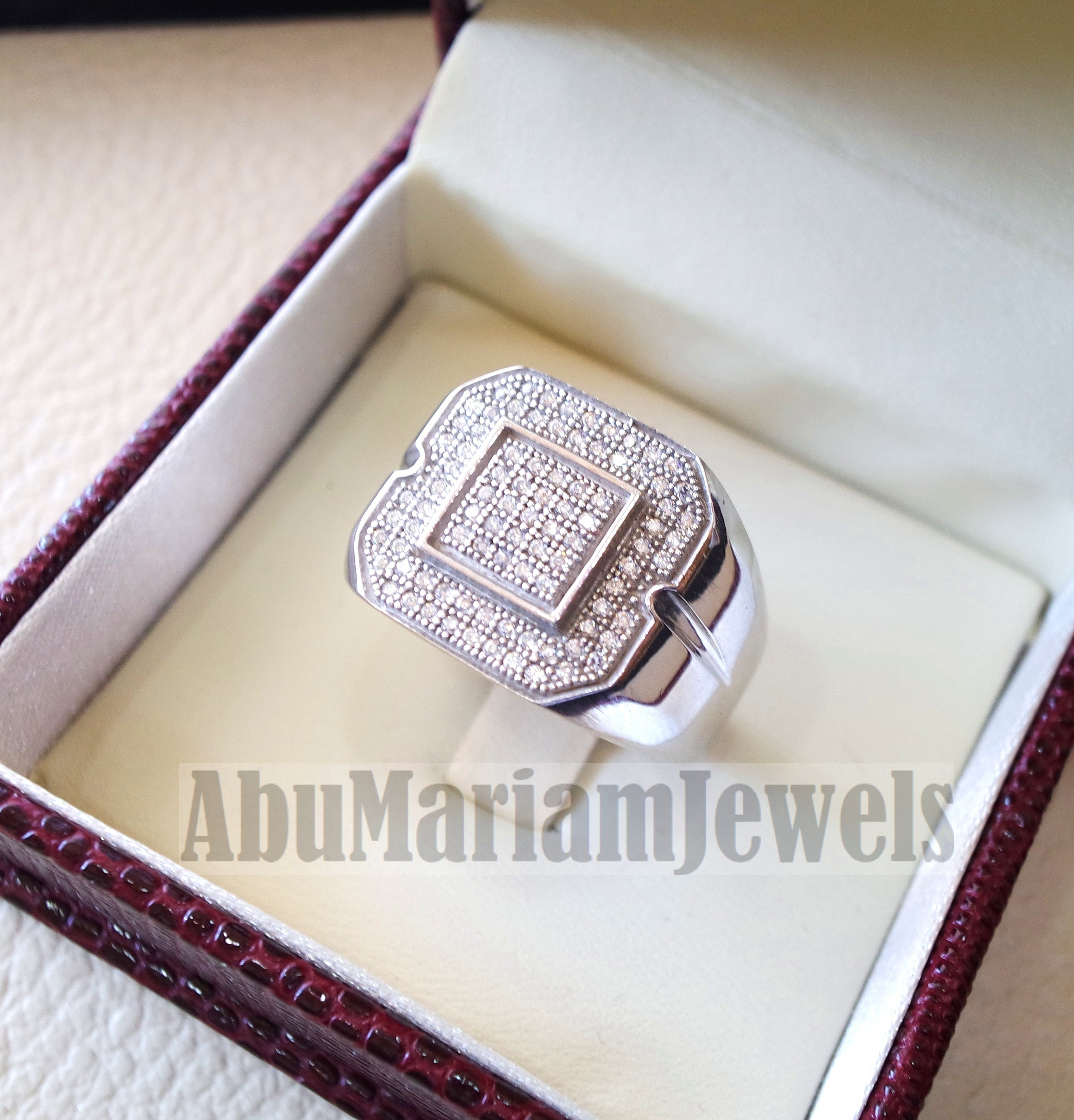 Micro pave cubic zirconia white stones diamond style sterling silver 925 heavy stunning men ring all sizes mic005