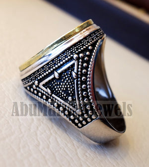 Customized Arabic calligraphy names ring personalized sterling silver 925 and bronze with dark blue enamel TSE1003 خاتم اسم تفصيل