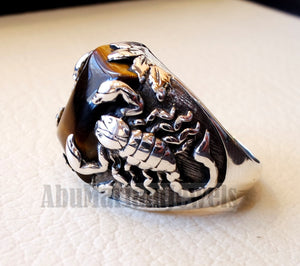 huge scorpion sterling silver 925 huge ring any size rectangular natural tiger eye middle eastern vintage handmade jewelry fast shipping