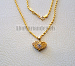 21K gold 3d heart pendant with rope chain gold jewelry with cubic Zirconia stone 16 and 20 inches fast shipping with gift box