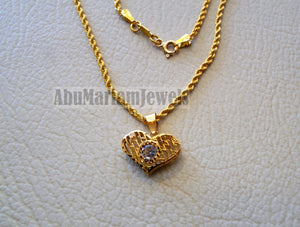 21K gold 3d heart pendant with rope chain gold jewelry with cubic Zirconia stone 16 and 20 inches fast shipping with gift box