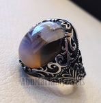 aqeeq natural agate Yamani multi color oval gem man ring sterling silver antique style fast shipping