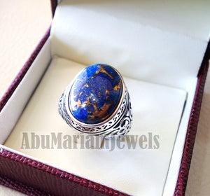 man ring copper Lapis lazuli natural stone sterling silver 925 oval cabochon semi precious gem ottoman arabic style all sizes jewelry