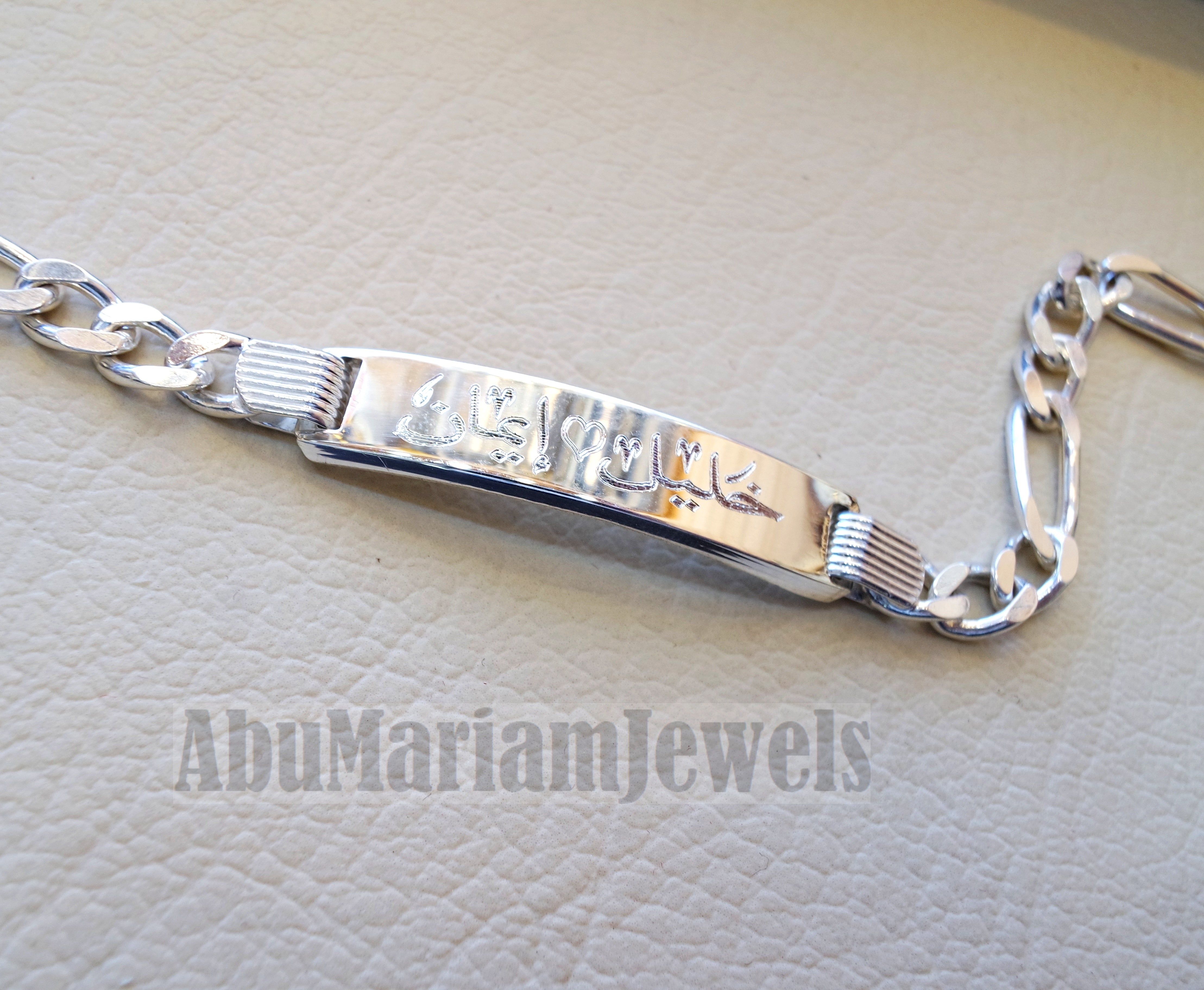 Men silver bracelet laser engraving personalized name Arabic English sterling silver 925 man gift with nice box filigree plate style