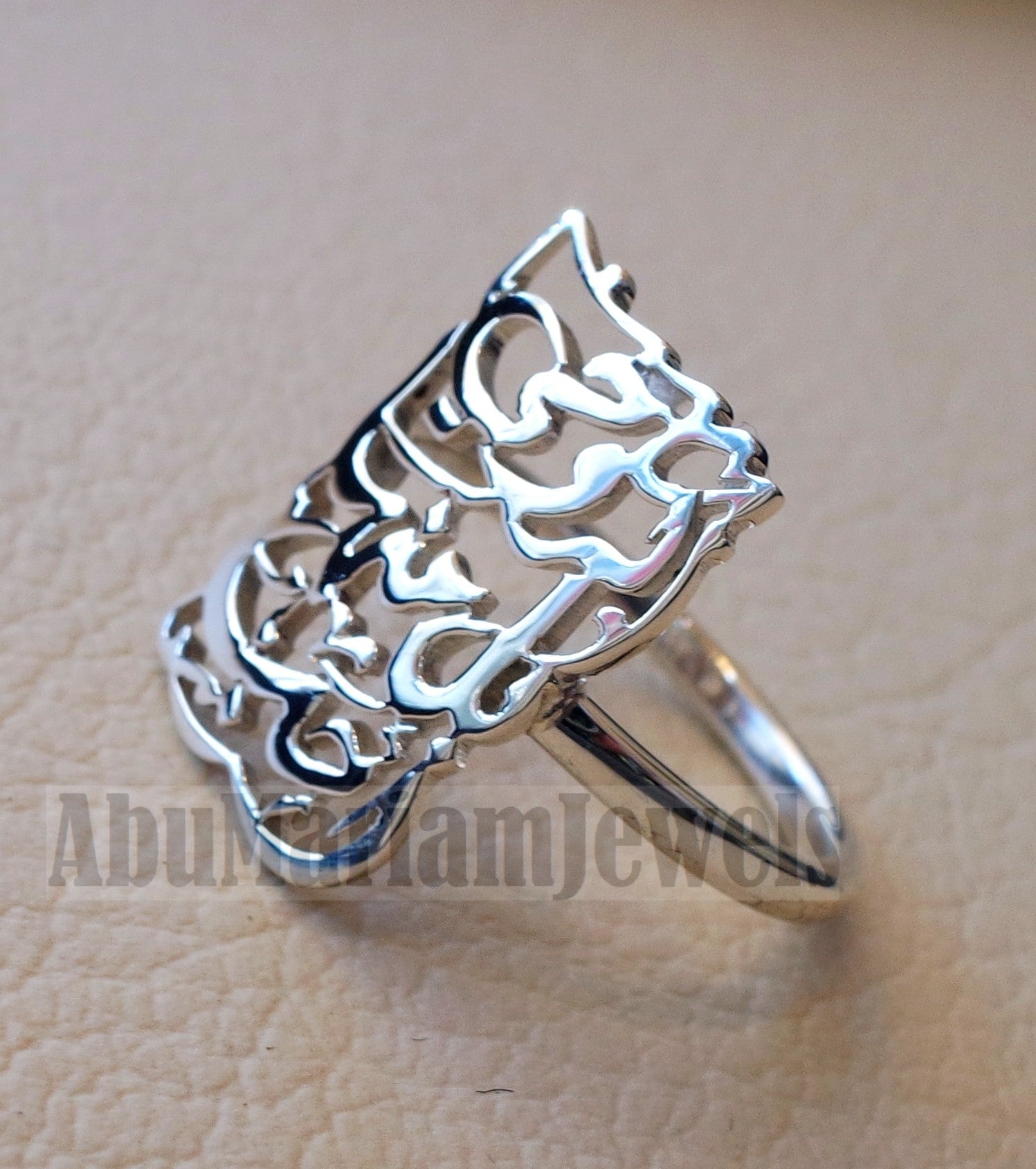 Arabic calligraphy customized 2 - 4 names / phrase sterling silver 925 or 18 k yellow gold ring , fit all sizes any name خاتم اسماء عربي RE1007