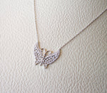 Butterfly necklace white cubic zirconia sterling silver 925 gift box fast shipping