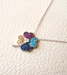 Colorful flower sterling silver necklace high quality multiple colors cubic zirconia micro setting .