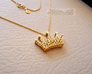 Honeycomb Cinderlla crown 3d 18K yellow gold necklace pendant and chain gift fine jewelry full insured shipping