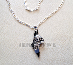 Big Palestine map with Aqsa mosque pendant with thick chain sterling silver 925 white and black jewelry arabic fast shipping خارطه و علم فلسطين