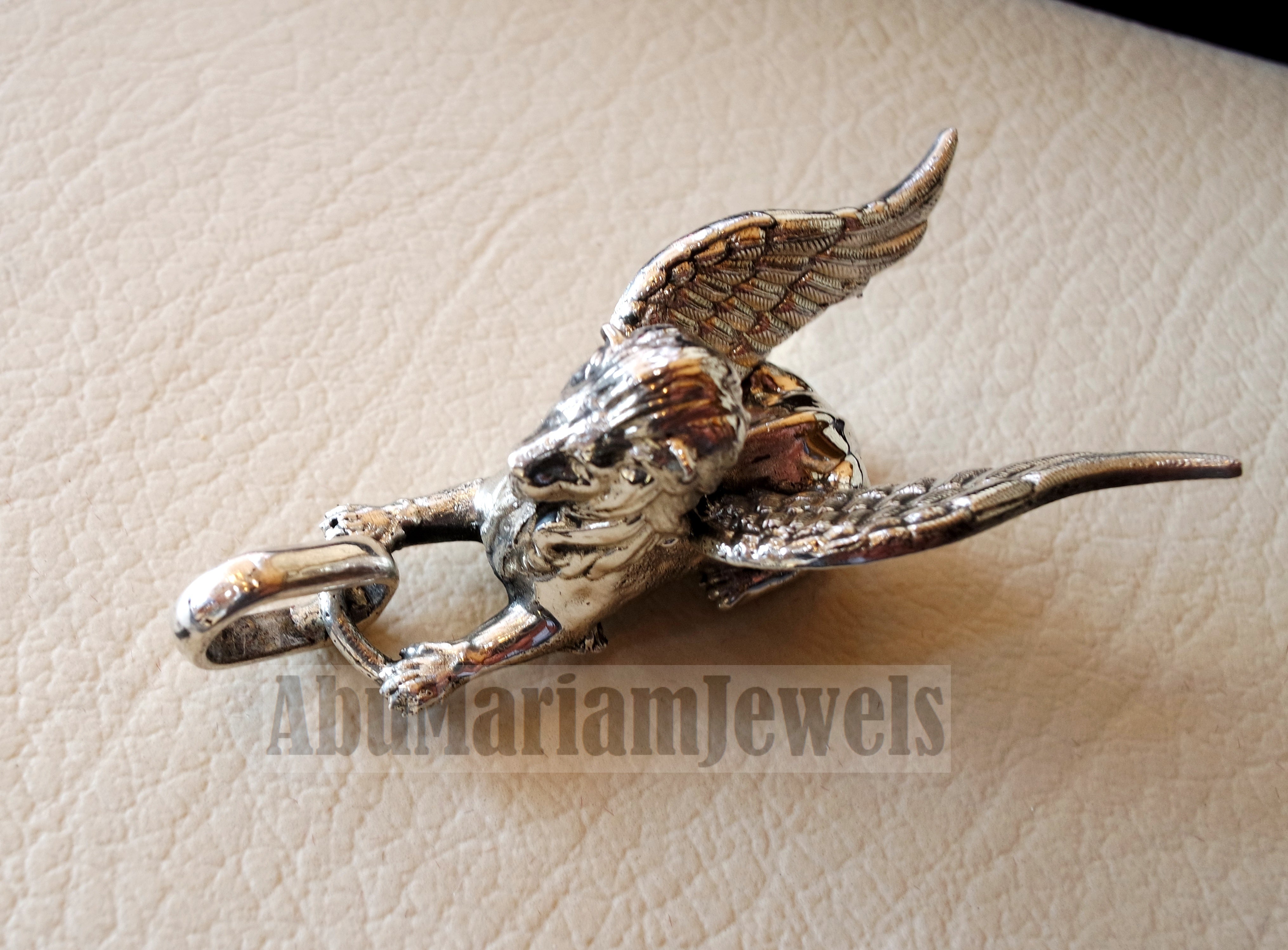 Huge Babylon lion 3D historical mythical winged lion the symbol of ultimate power pendant sterling silver 925 griffin gryphon jewelry