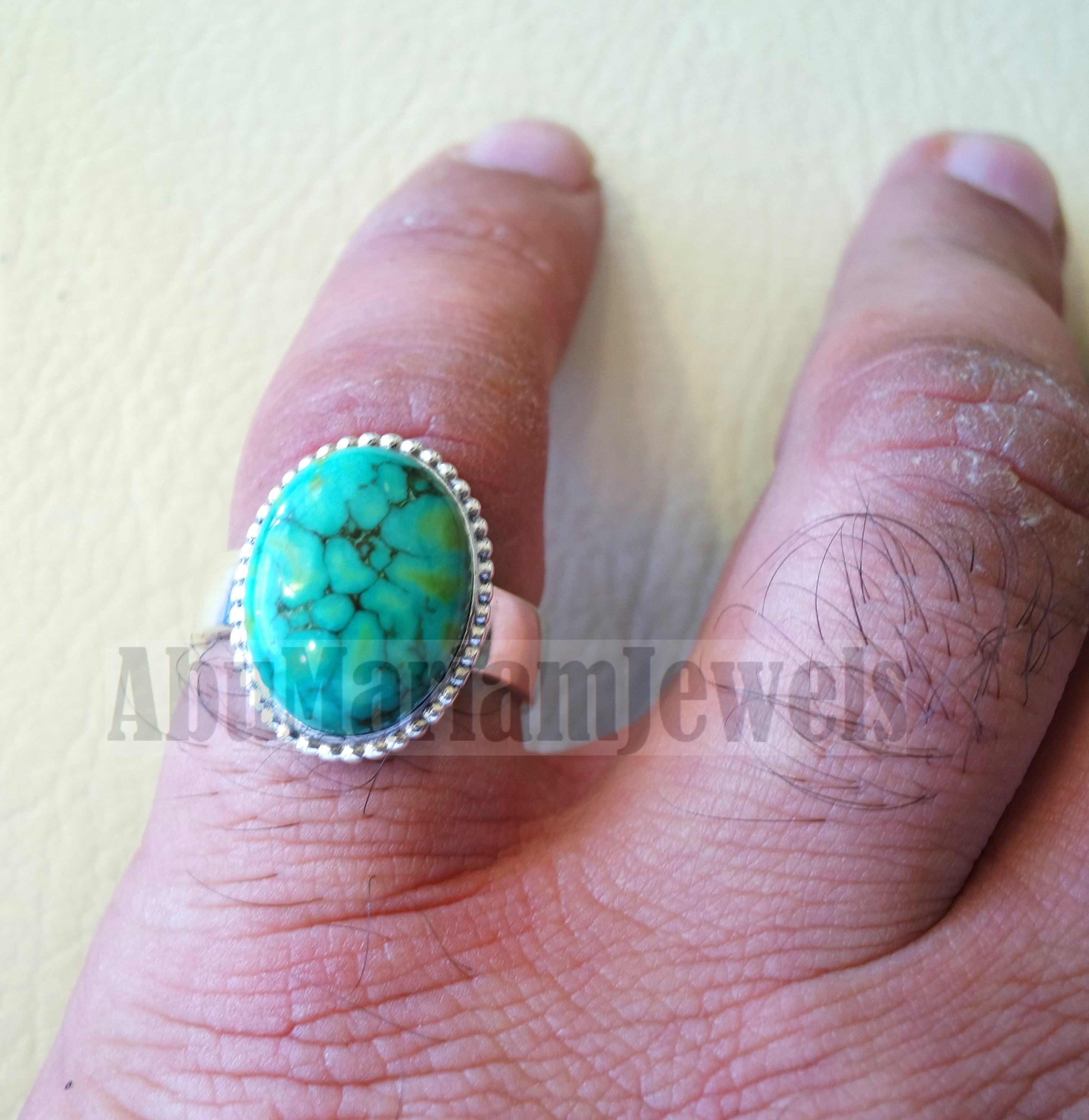 men or women ring Tibet blue turquoise skin touching stone sterling silver 925 all sizes high quality natural oval cabochon stone فيروز