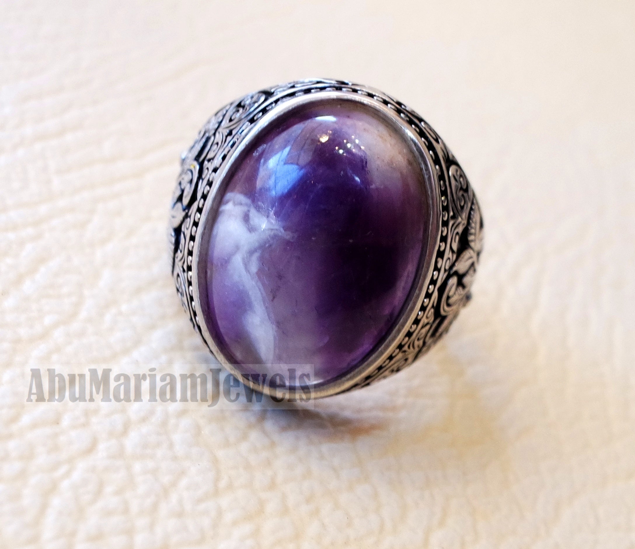 Amethyst agate natural purple stone sterling silver 925 man ring flowers nature ornaments style jewelry oval gem all sizes express shipping