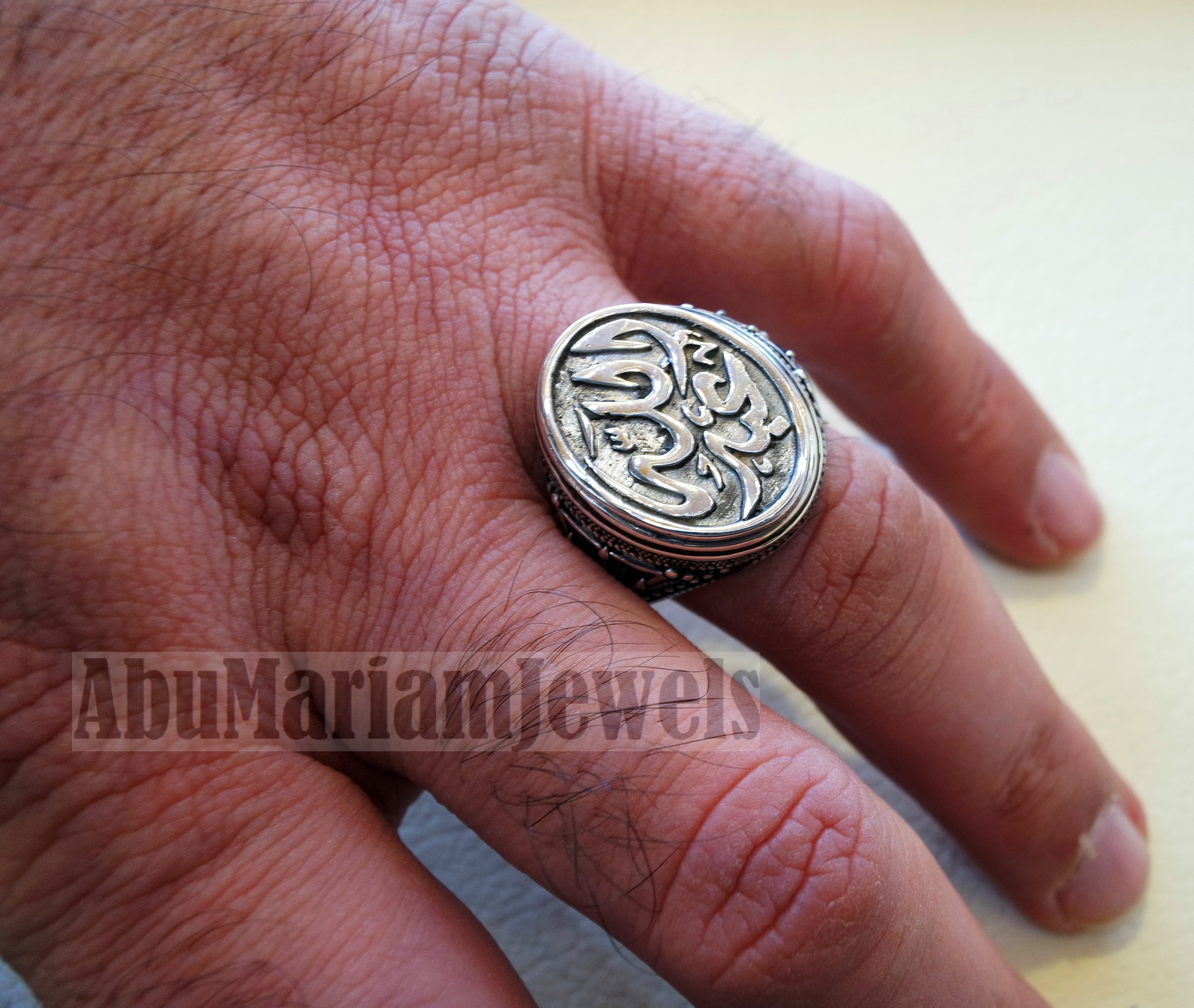 Customized Arabic calligraphy names ring personalized antique jewelry style sterling silver 925 any size TSS1001 خاتم اسم تفصيل