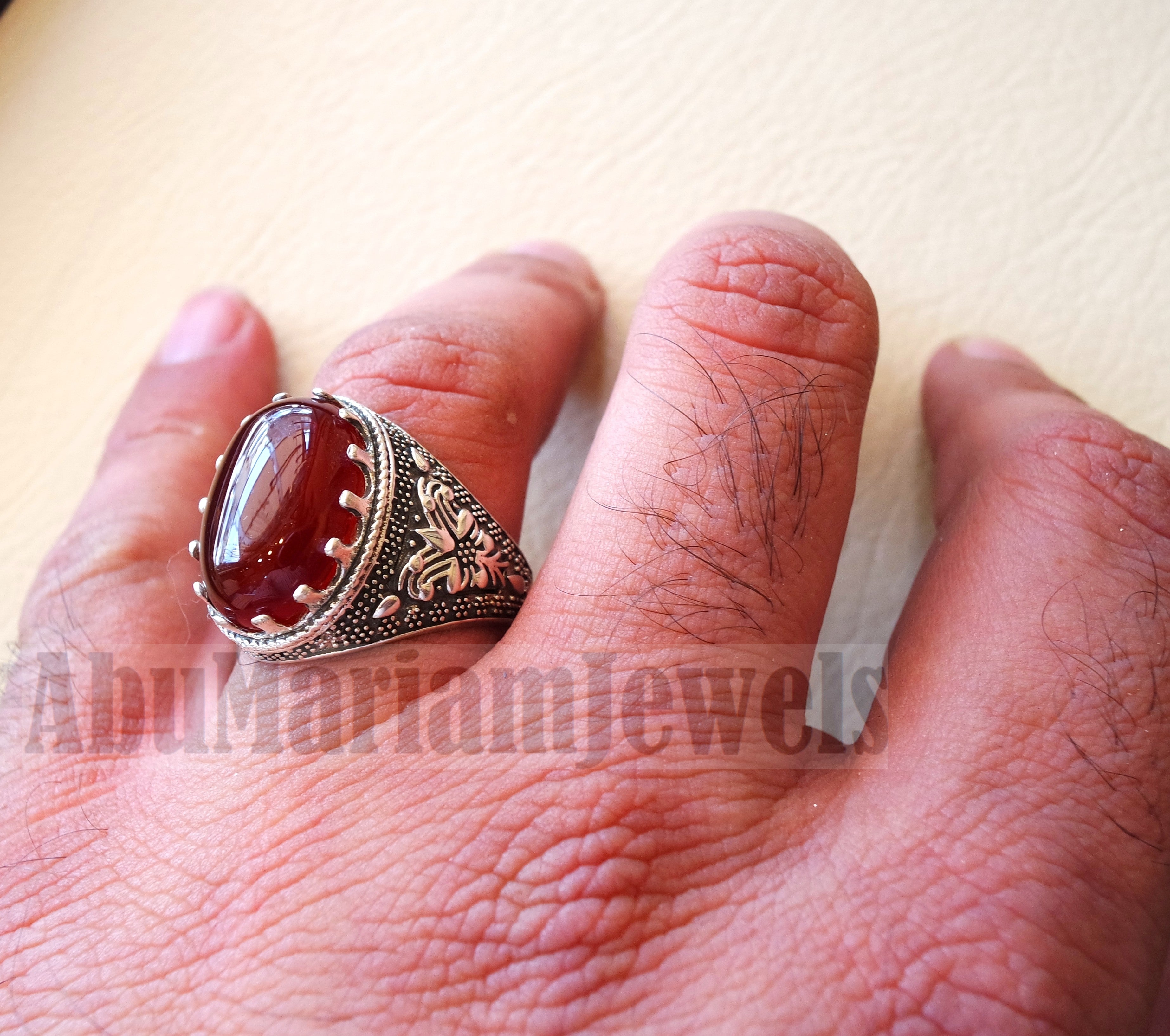 aqeeq Akik natural liver agate carnelian aqiq stone oval red cabochon gem man ring sterling silver arabic middle eastern turkey style