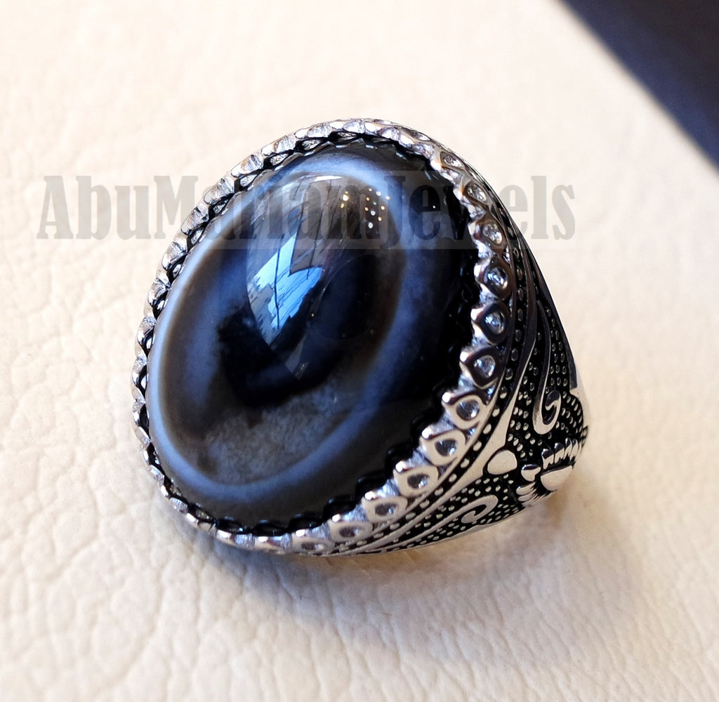 Sulymani aqeeq Huge agate natural cabochon man ring sterling silver all sizes jewelry middle eastern arabic turkey antique style