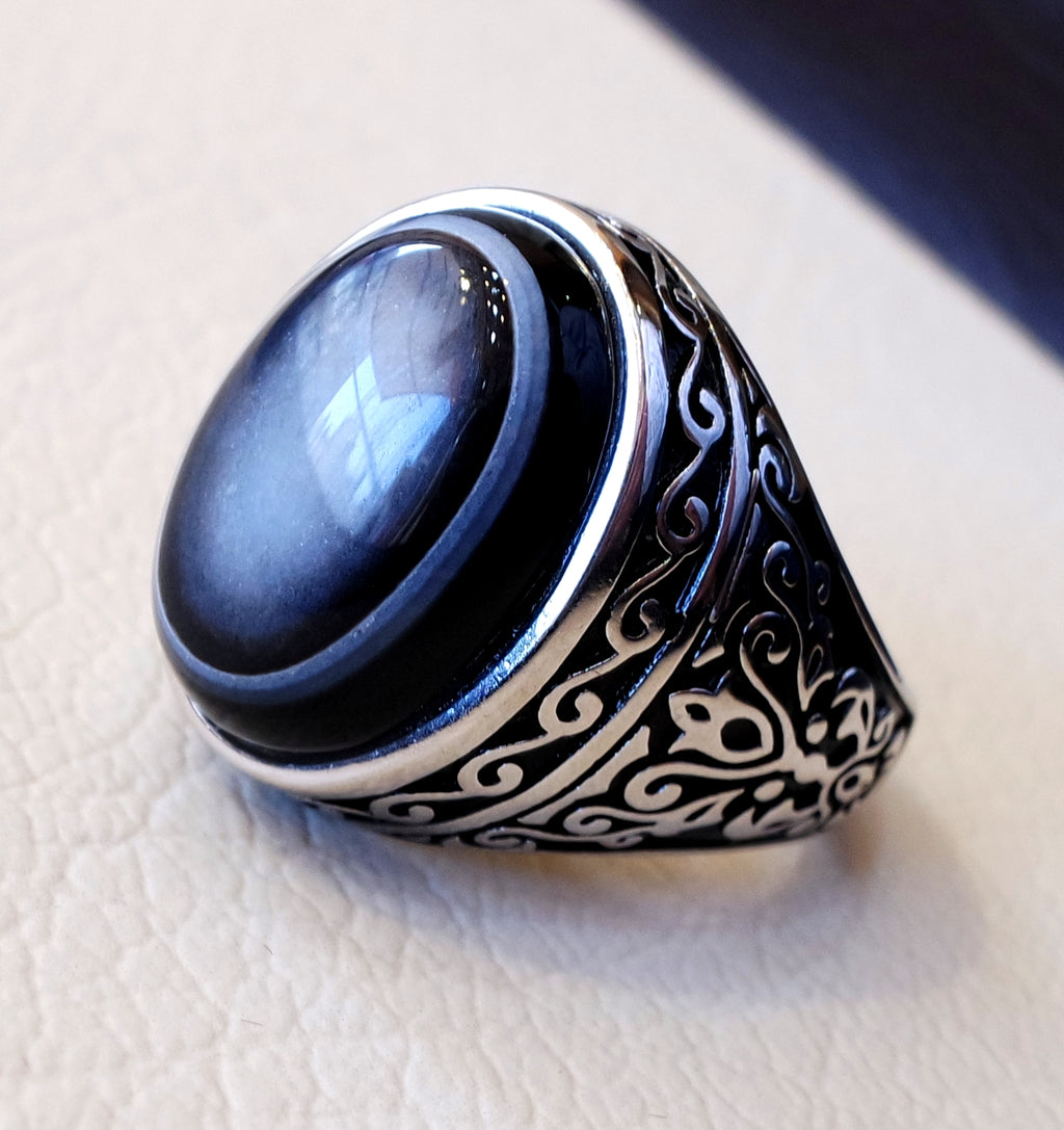 Sulymani aqeeq gorgeous agate natural cabochon man ring sterling silver all sizes jewelry middle eastern arabic turkey antique style