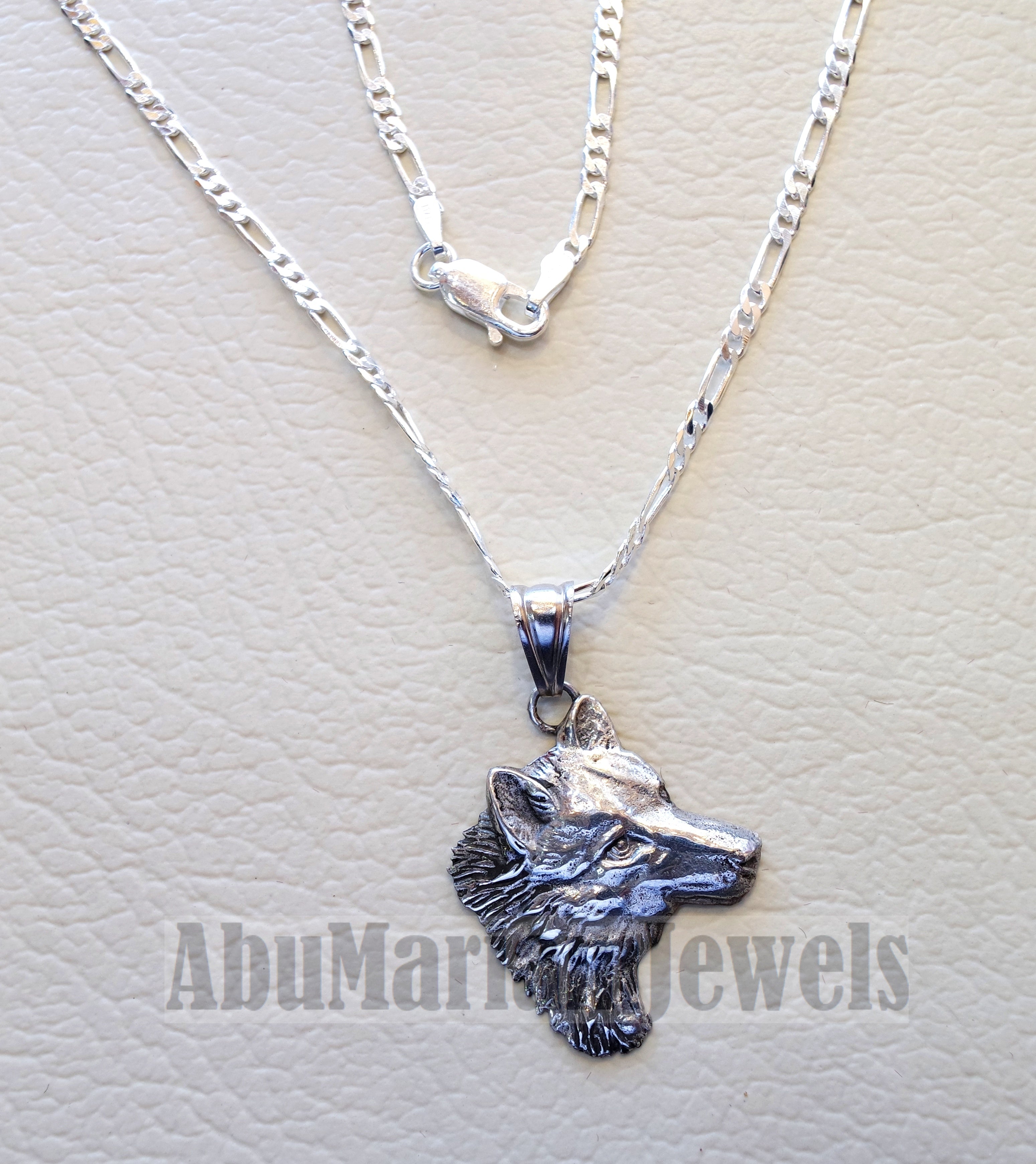 wolf , Husky dog sterling silver 925 pendant with thin figaro chain handmade animal head jewelry fast shipping detailed craftsmanship