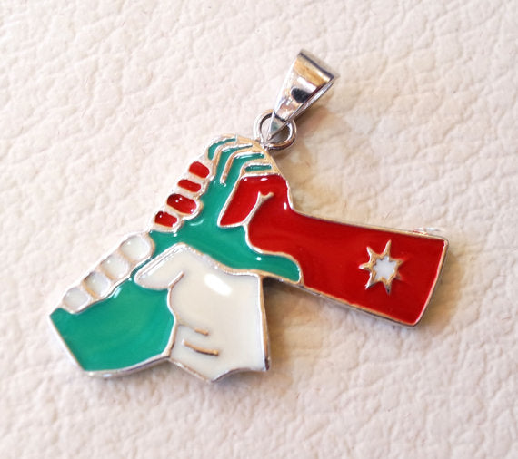 Jordan sterling silver map and flag enamel colors pendant 925 k high quality arabic jewelry fast shipping خارطة الاردن فضه