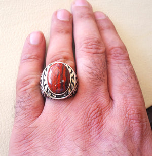 snake skin jasper stone natural gem sterling silver 925 ring red and black oval semi precious cabochon man huge ring jewelry fast shipping