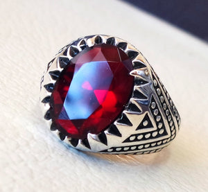 ruby identical synthetic stone high quality imitation corundum red color men ring sterling silver 925 any size ottoman middle east jewelry