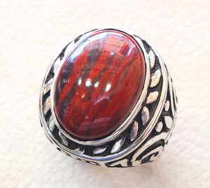 snake skin jasper stone natural gem sterling silver 925 ring red and black oval semi precious cabochon man huge ring jewelry fast shipping