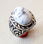 white turquoise howalite  natural agate oval cabochon stone big men ring sterling silver 925 all sizes antique ottoman jewelry fast shipping