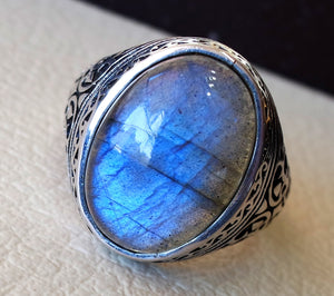 flashy blue labradorite men ring sterling silver 925 natural stone all Abu Mariam Jewelry
