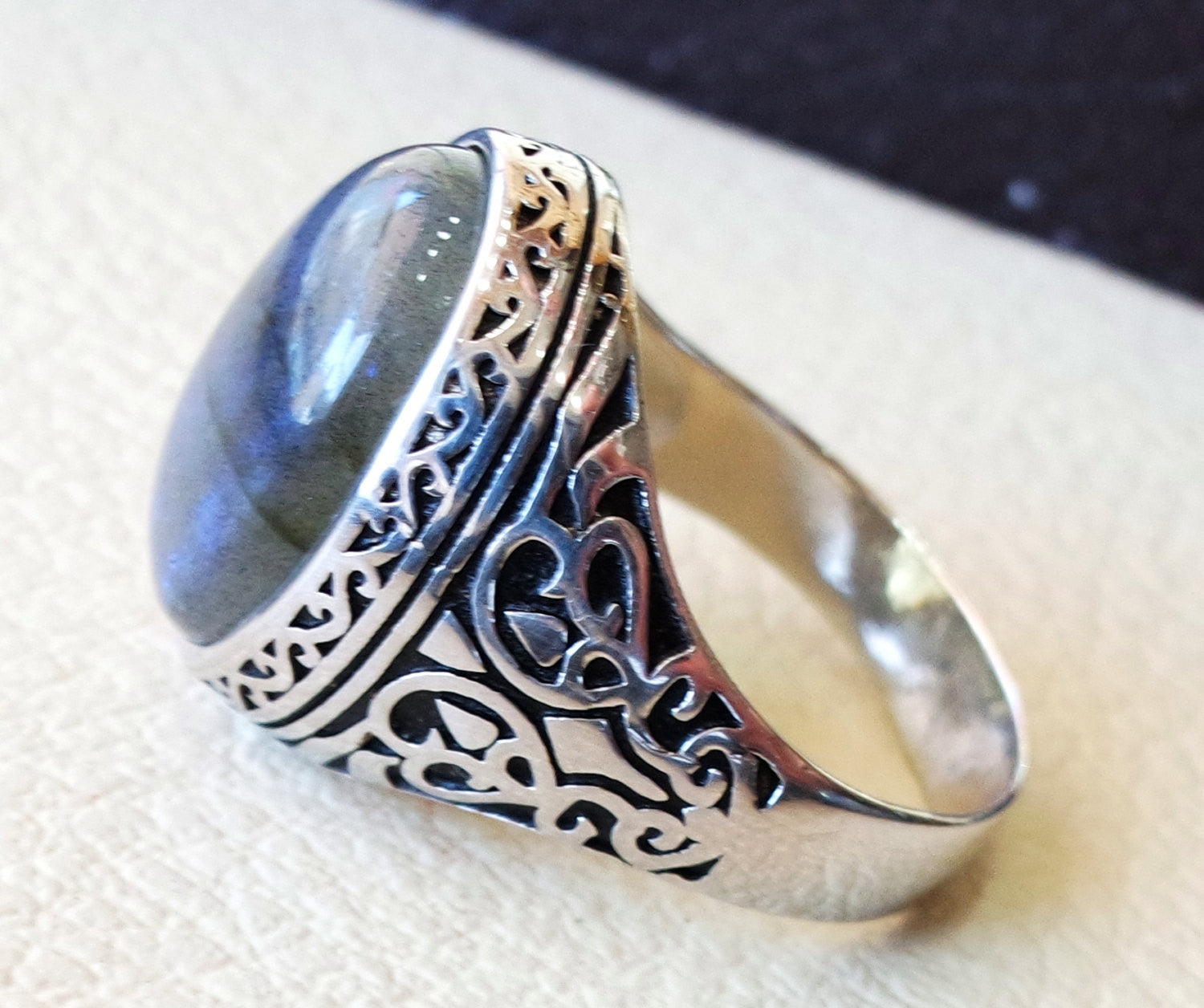 flashy blue labradorite men ring sterling silver 925  natural stone all sizes jewelry fast shipping ottoman middle eastern style