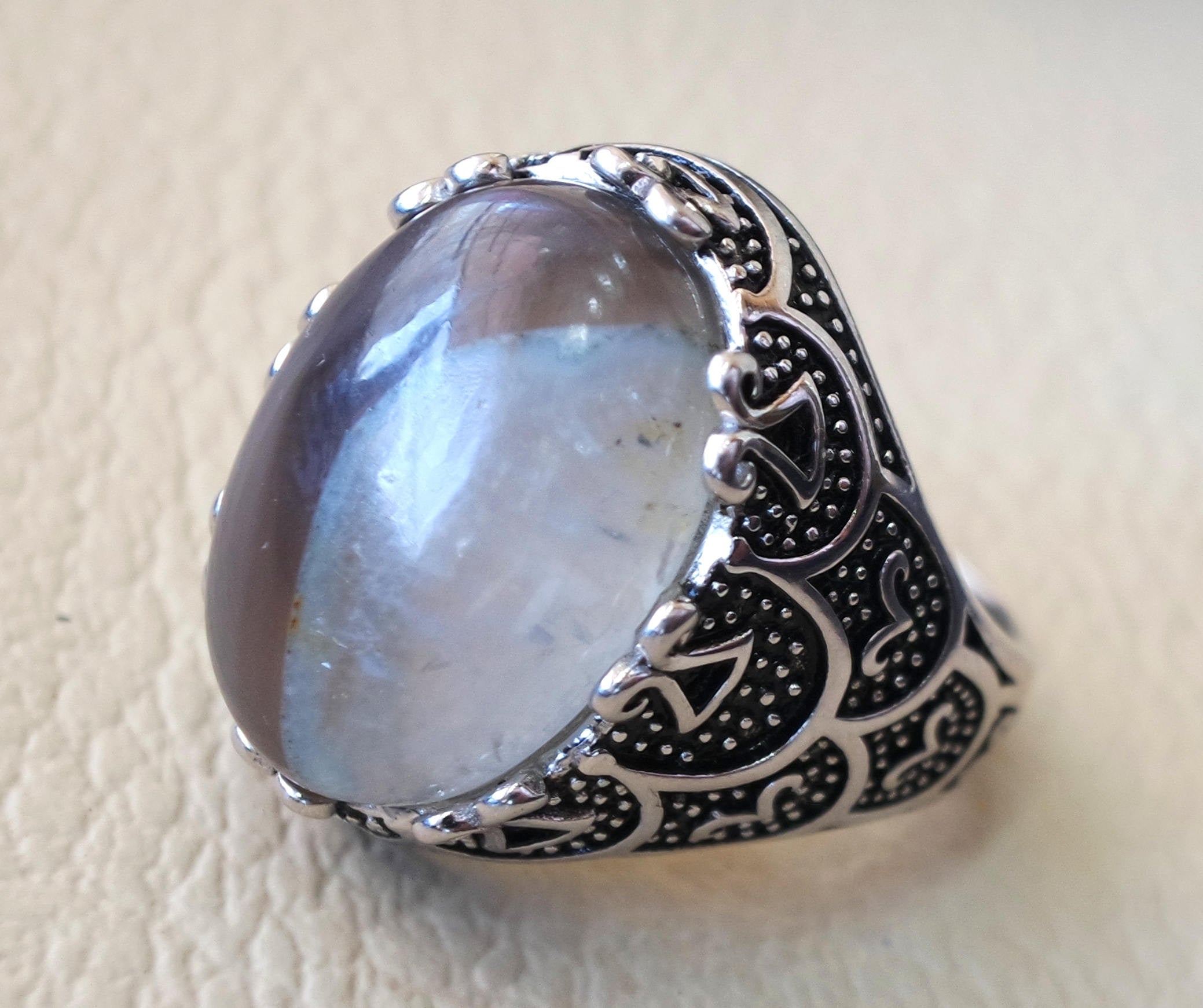 Botswana agate natural yamani semi precious two color high quality aqeeq stone men ring sterling silver 925 all sizes jewelry fast shipping