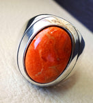 Sponge coral Murjan  heavy men ring orange to red natural stone sterling silver 925 vintage turkish style all sizes  fast shipping مرجان