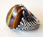 cat eye tiger eye semi precious natural cabochon stone men ring sterling silver 925 any size ottoman turkish middle eastern arabic jewelry