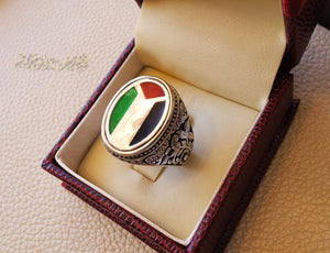 Palestine flag man ring 2 sterling silver and color enamel Arabic middle eastern turkey oriental antique style fast shipping all sizes