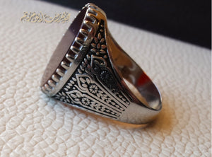 Striped aqeeq natural liver agate carnelian stone oval red flat gem man ring sterling silver Arabic middle eastern turkey style