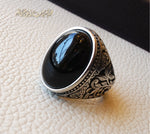 Black aqeeq natural agate stone oval red cabochon gem man ring sterling silver Arabic middle eastern turkey style