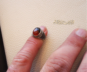 Kids ring red Aqeeq agate carnelian natural stone sterling silver 925 , perfect for adult pinkie or for boys or girls children jewelry
