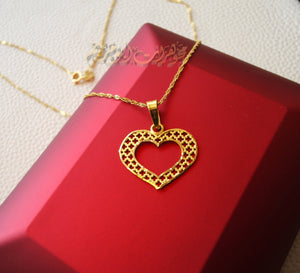 21K gold heart 2 pendant with Disco chain gold jewelry 16 and 20 inches fast shipping with gift box